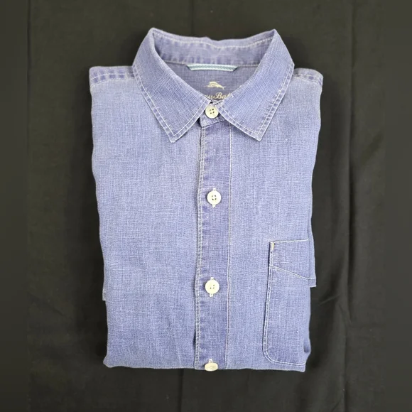 Tommy Bahama Shirt Mens Medium Blue Long Sleeve Button Up Solid 100% Linen - Picture 7 of 9